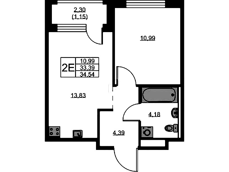 1-комнатная квартира 34.54 м², 7/9 эт., ЖК «GloraX Новоселье»
